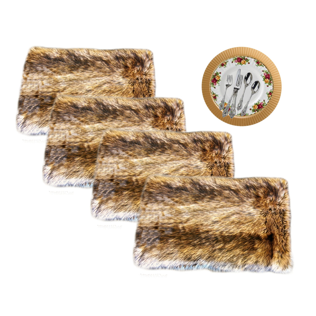 Four Plush Faux Fur Placemat, Luxury Wolf Fur, Bear Skin, Place Mat, Table Top, Wedding Décor, Designer Dining Accessories, Fur Accents USA