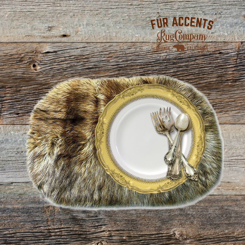 Set of 4,  Plush Faux Fur, 15" Round or Oval Placemats, Wolf Fur, Soft, Shaggy, Bear Skin, Place Mat, Table Top, Wedding Décor, Designer Accessories by Fur Accents USA