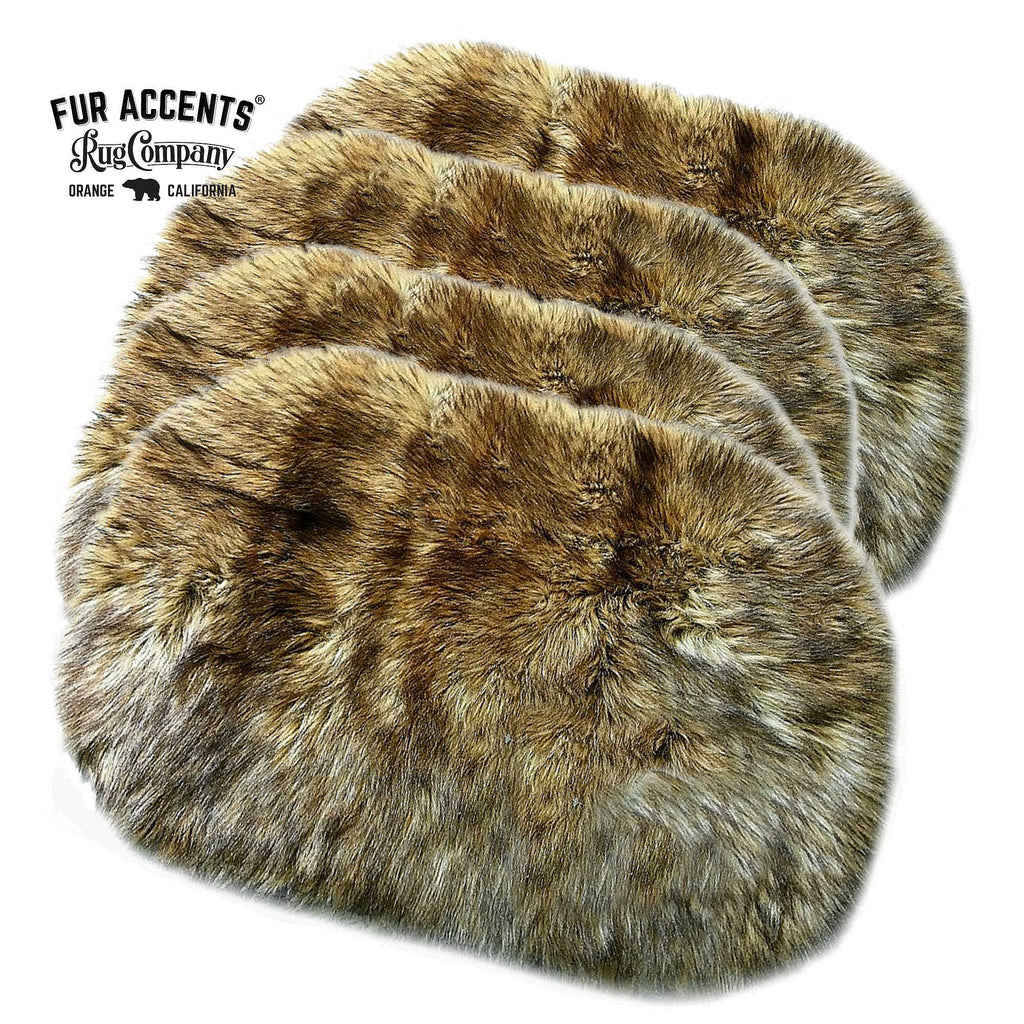 Set of 4,  Plush Faux Fur, 15" Round or Oval Placemats, Wolf Fur, Soft, Shaggy, Bear Skin, Place Mat, Table Top, Wedding Décor, Designer Accessories by Fur Accents USA