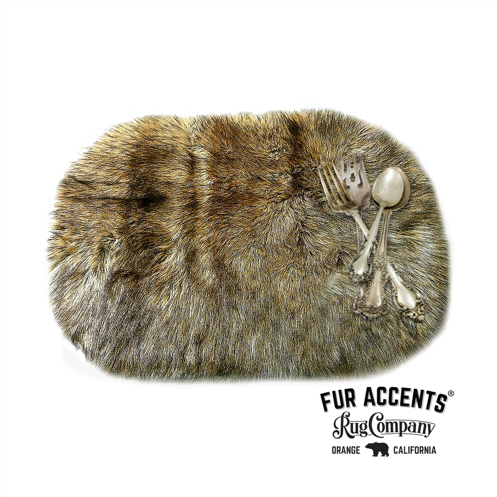 Set of 4,  Plush Faux Fur, 15" Round or Oval Placemats, Wolf Fur, Soft, Shaggy, Bear Skin, Place Mat, Table Top, Wedding Décor, Designer Accessories by Fur Accents USA