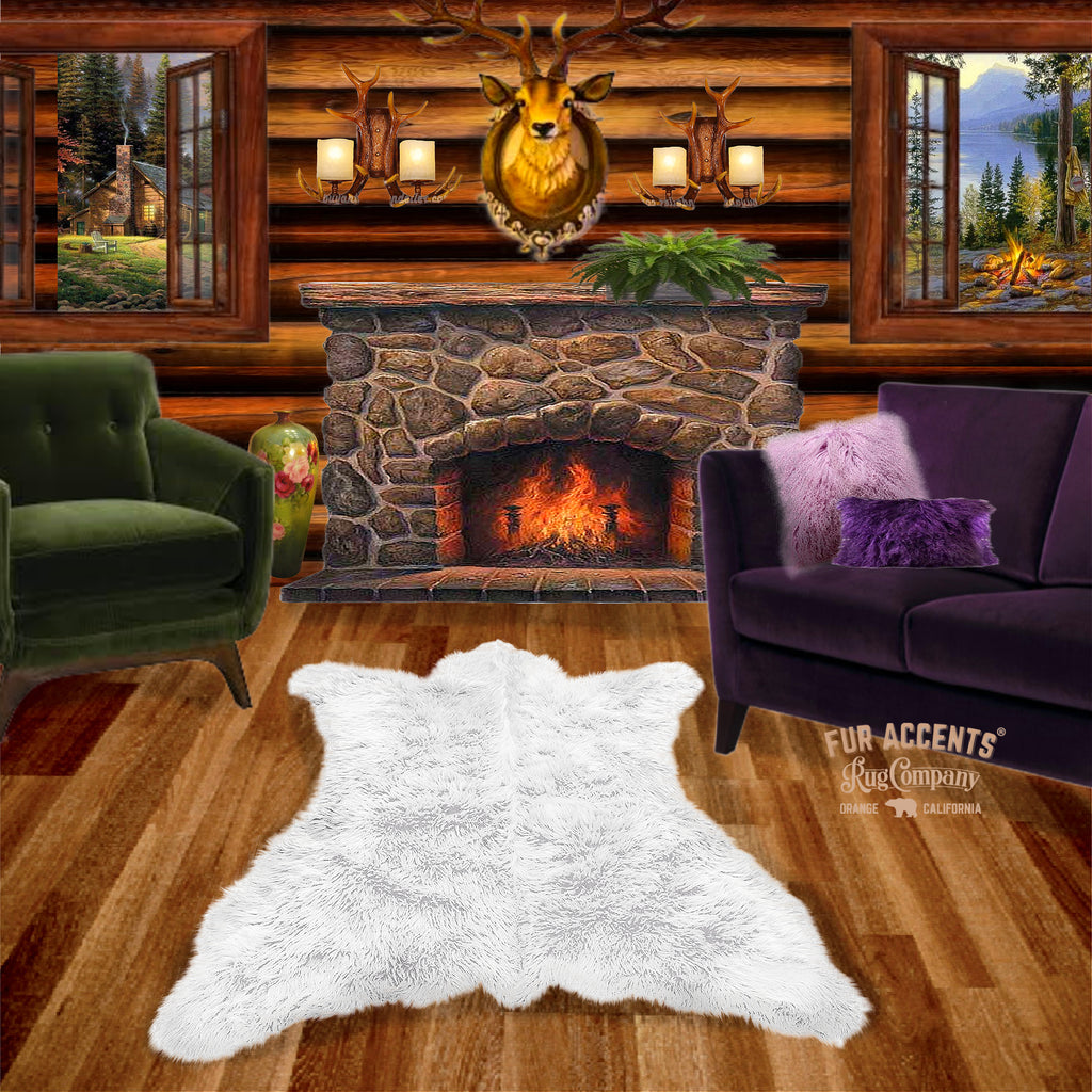 Hand Crafted Bear Skin Area Rug -  Plush Faux Fur - Luxury Fur - Animal Pelt Shape - Designer Throw Rug - Hand Made in America by Fur Accents - USA