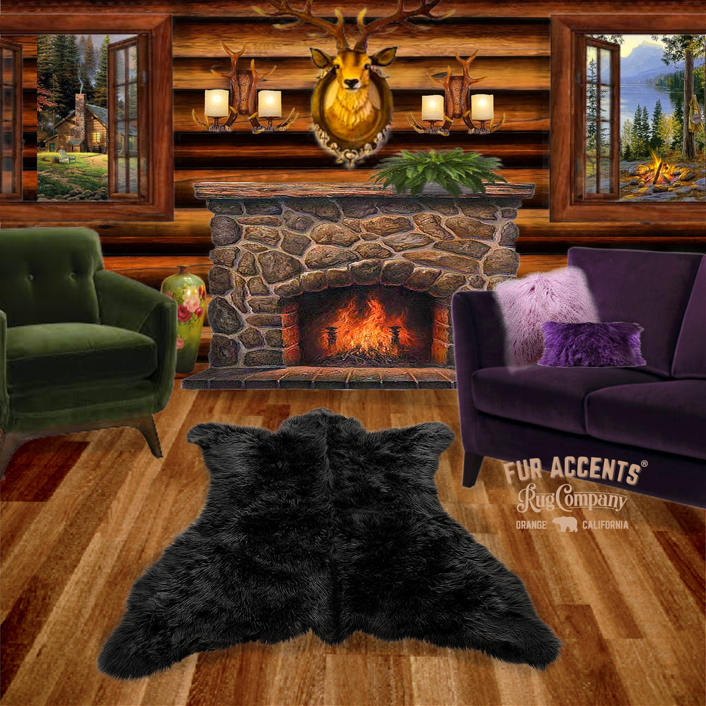 Hand Crafted Bear Skin Area Rug -  Plush Faux Fur - Luxury Fur - Animal Pelt Shape - Designer Throw Rug - Hand Made in America by Fur Accents - USA