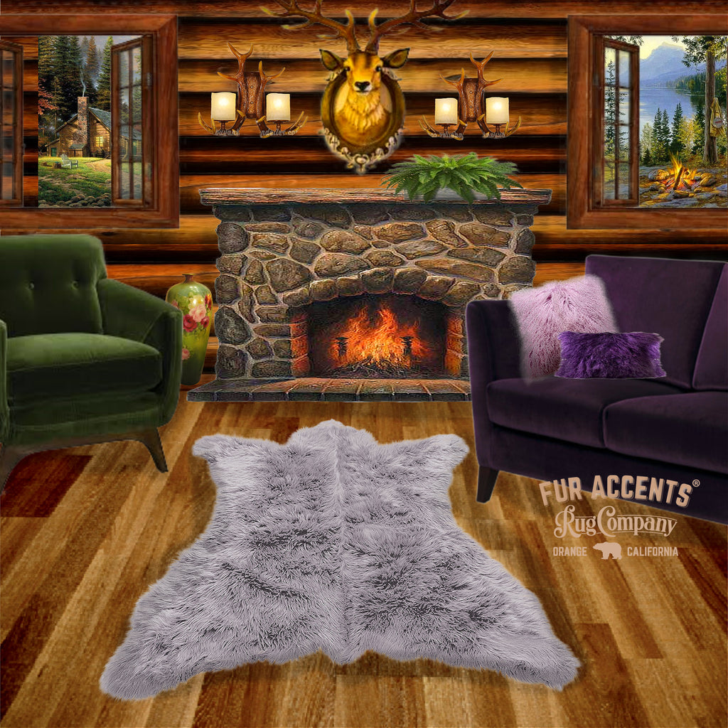 Hand Crafted Bear Skin Area Rug -  Plush Faux Fur - Luxury Fur - Animal Pelt Shape - Designer Throw Rug - Hand Made in America by Fur Accents - USA