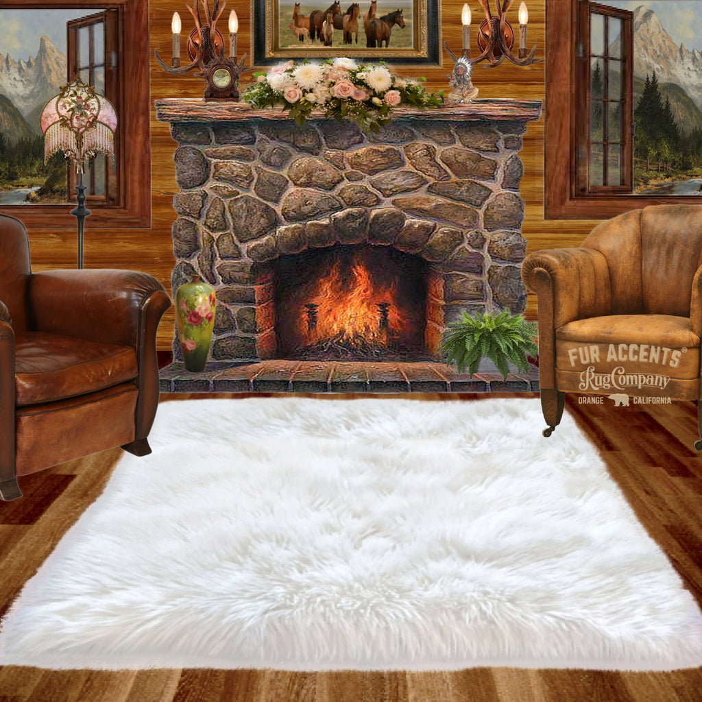 Contemporary Faux Fur Area Rug - Rectangular - Shaggy Man Made Flokati, Sheepskin - Washable - Colorfast - Hand Made To Order in the USA - Designer Art Rug by Fur Accents