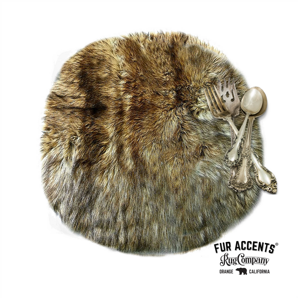 Set of 4,  Plush Faux Fur, 15" Round or Oval Placemats, Wolf Fur, Soft, Shaggy, Bear Skin, Place Mat, Table Top, Wedding Décor, Designer Accessories by Fur Accents USA