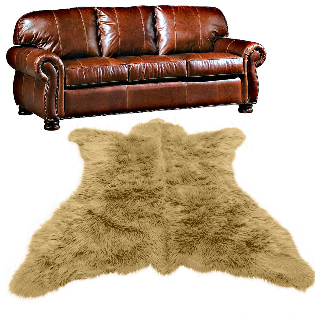 Bear Skin Area Rug -  Plush Faux Fur - Thick Fur -  Bonded Non Slip Back - Animal Pelt Shape Designer Throw - Americana Collection Fur Accents USA