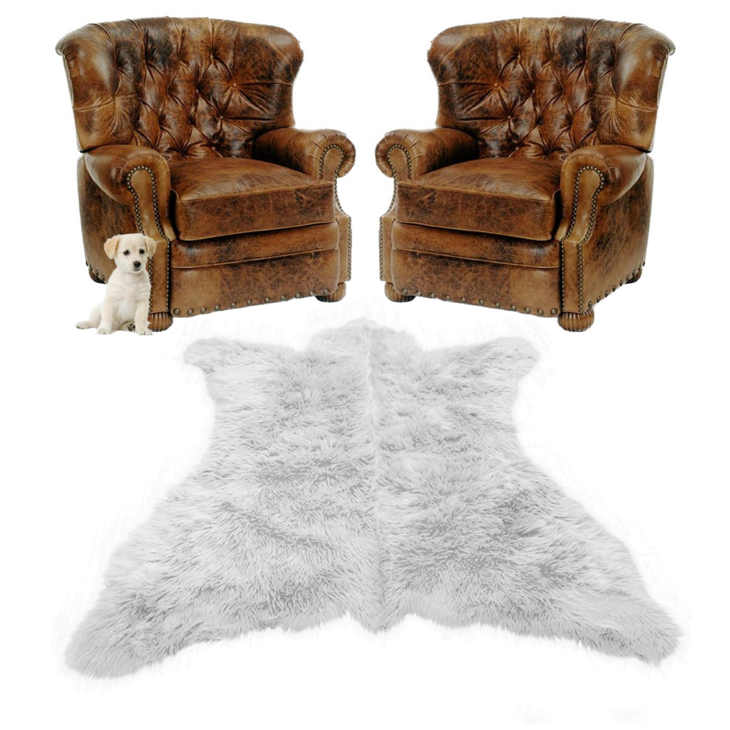 Bear Skin Area Rug -  Plush Faux Fur - Thick Fur -  Bonded Non Slip Back - Animal Pelt Shape Designer Throw - Americana Collection Fur Accents USA