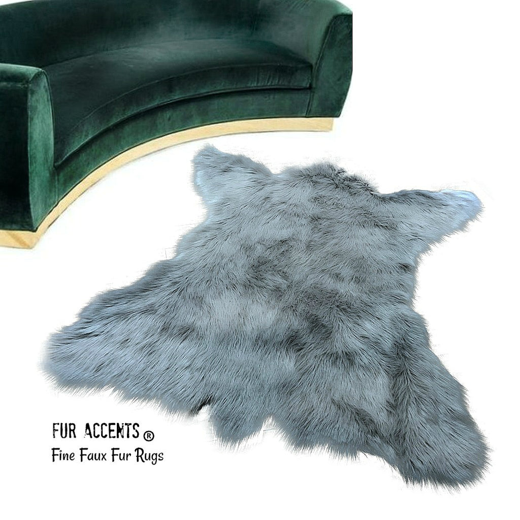 Bear Skin Area Rug -  Plush Faux Fur - Thick Fur -  Bonded Non Slip Back - Animal Pelt Shape Designer Throw - Americana Collection Fur Accents USA