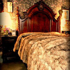 Plush Faux Fur Bedspread - Coyote - Desert Wolf Design - Designer Area Rug , Bedspread  or Throw , Hand Made to Order in America by  by Fur Accents USA
