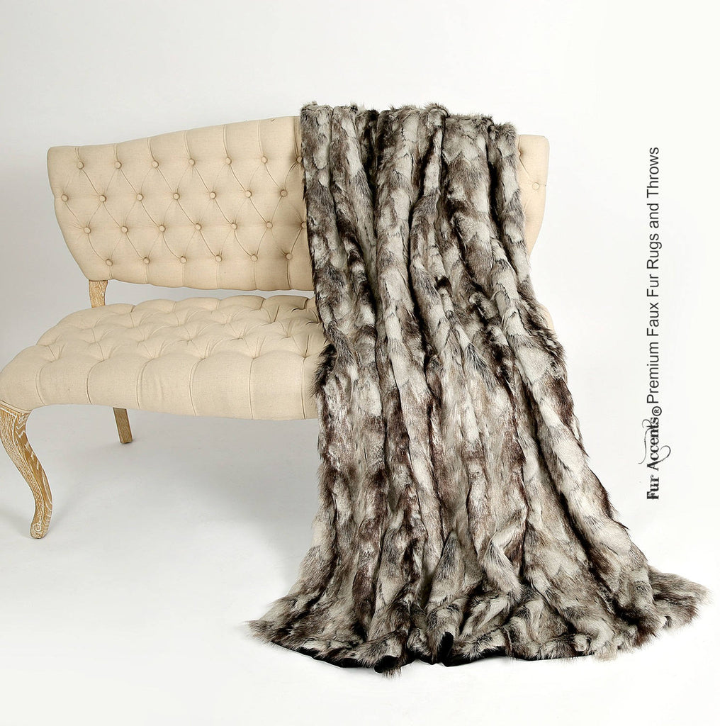 Plush  Faux Fur Throw Blanket,Black Gray Exotic Rabbit - Bedspread - Luxury Fur - White, Black, Gray Minky Cuddle Fur Lining Fur Accents USA