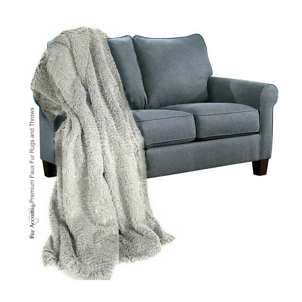 Plush Faux Fur Throw Blanket - Bedspread - Luxury Fur Gray Wavy Sheepskin Shag - Fur Minky Cuddle Fur Lining - Fur Accents - USA
