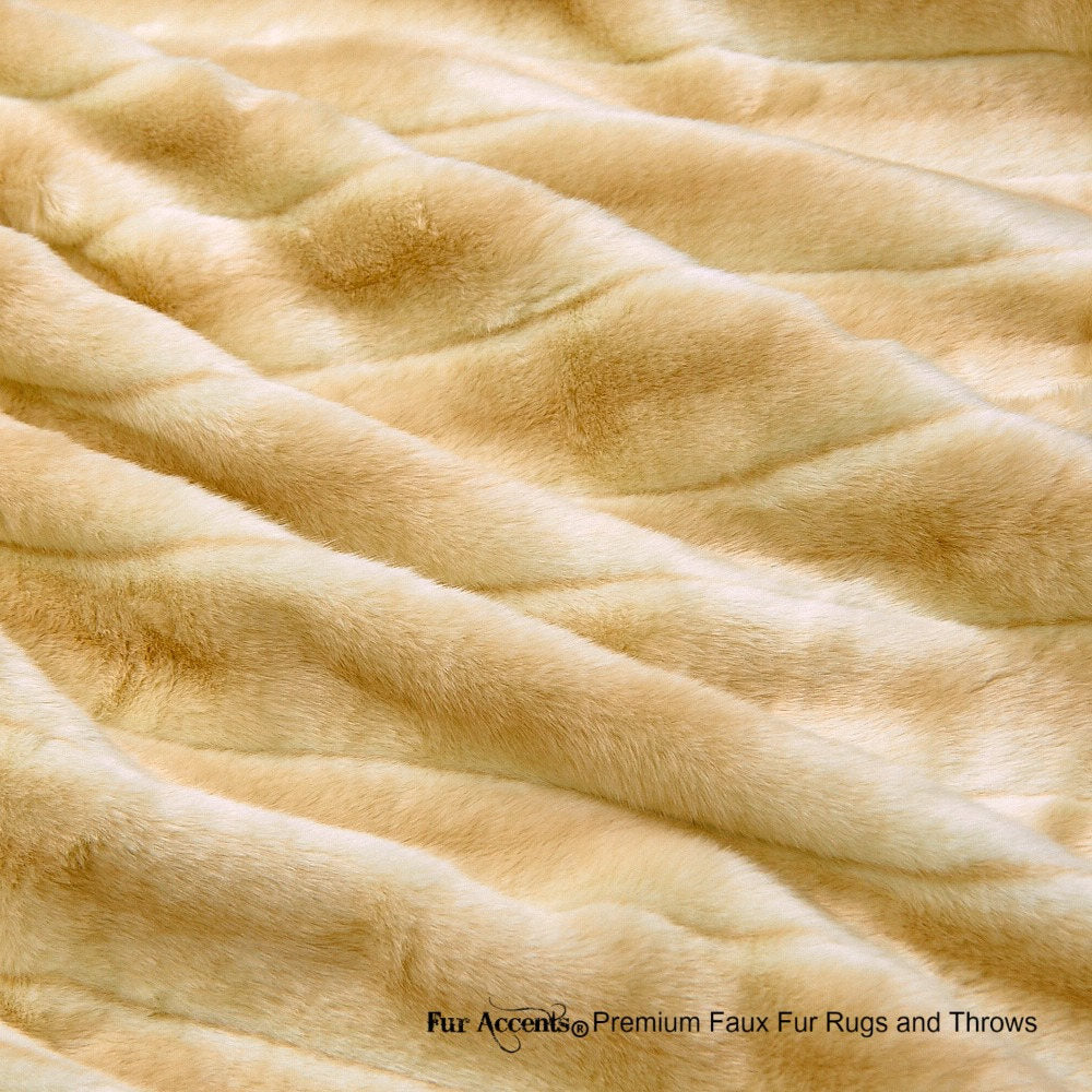 Plush Faux Fur Throw Blanket Bedspread - Super Soft Ribbed Mink - Tan - Fur Minky Cuddle Fur Lining - Fur Accents - USA