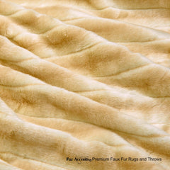 Plush Faux Fur Throw Blanket Bedspread - Super Soft Ribbed Mink - Tan - Fur Minky Cuddle Fur Lining - Fur Accents - USA