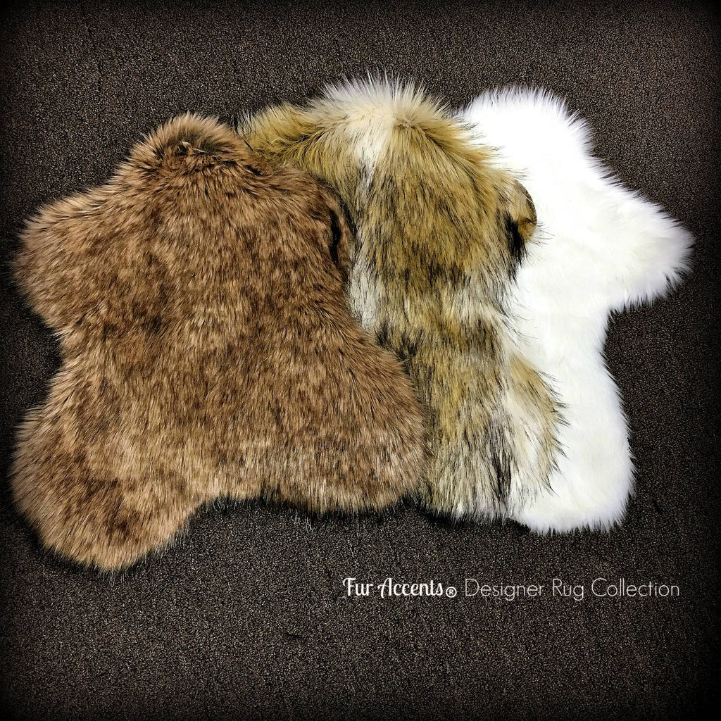 English  Sheepskin Rug - Faux Fur Rug - Pelt Shape - Designer Throw Rug - Fur Accents - Hand Made in the USA