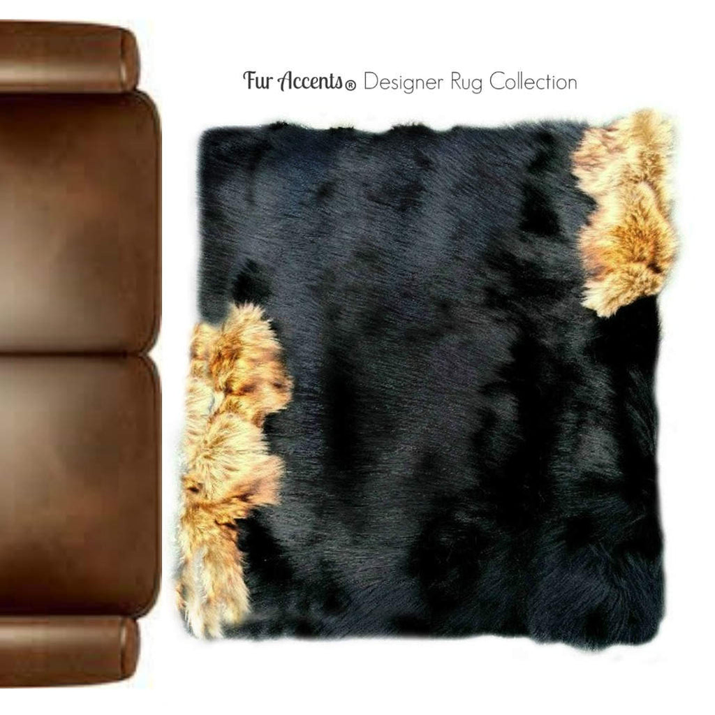 Plush Faux Fur Area Rug - Luxury Thick Shag - Pieced Fur - Wolf Fur Trim  - Rectangle Shape Designer Throw - Art Rug by Fur Accents - USA