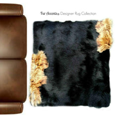 Plush Faux Fur Area Rug - Luxury Thick Shag - Pieced Fur - Wolf Fur Trim  - Rectangle Shape Designer Throw - Art Rug by Fur Accents - USA