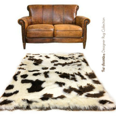Plush Faux Fur Area Rug - Luxury Fur Thick Shaggy Icelandic Sheepskin - Brown Spotted - Rectangle Shape - Designer Throw - Fur Accents USA