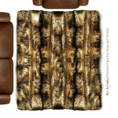 Plush Faux Fur Pieced Luxury Fur Strip Rug  - Golden Brown Wolf - Ultra Suede Non Slip Lining - Rectangle - Art Rugs by Fur Accents - USA