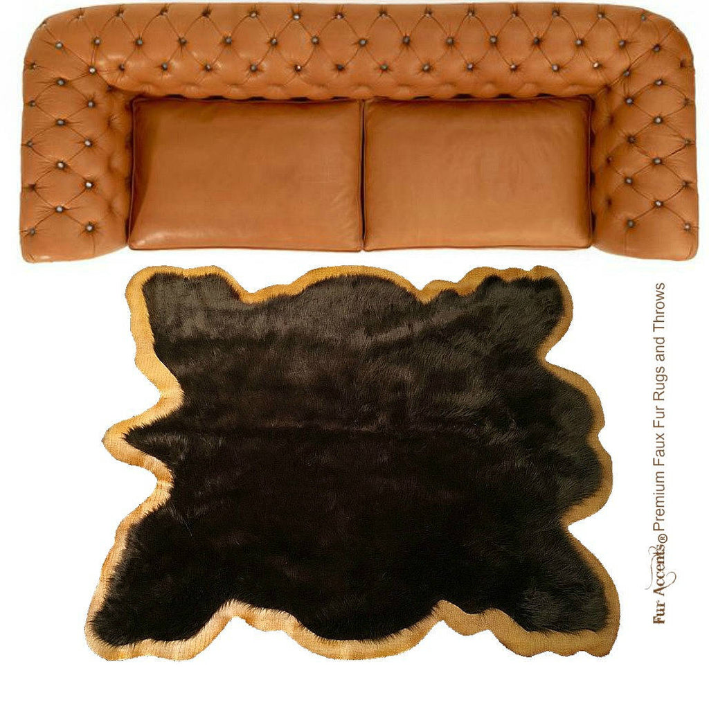 Plush Faux Fur Area Rug - Shaggy Sheepskin - New - Plains Buffalo Hide Shape - Designer Throw Carpet - Bordered Art Rug by Fur Accents - USA