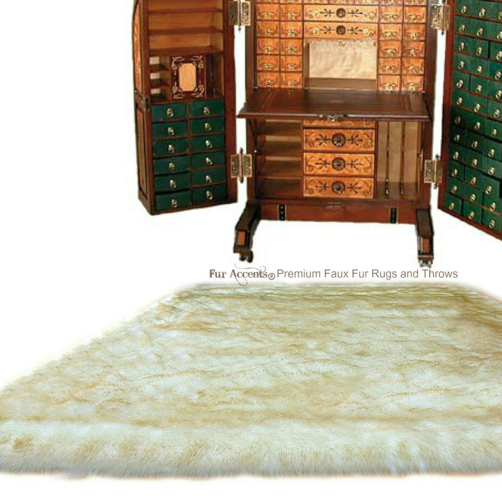 Plush Faux Fur Area Rug - Luxury Fur Thick Gold Tip Shaggy Icelandic Sheepskin - Rectangle Shape Designer Throw - Fur Accents - USA