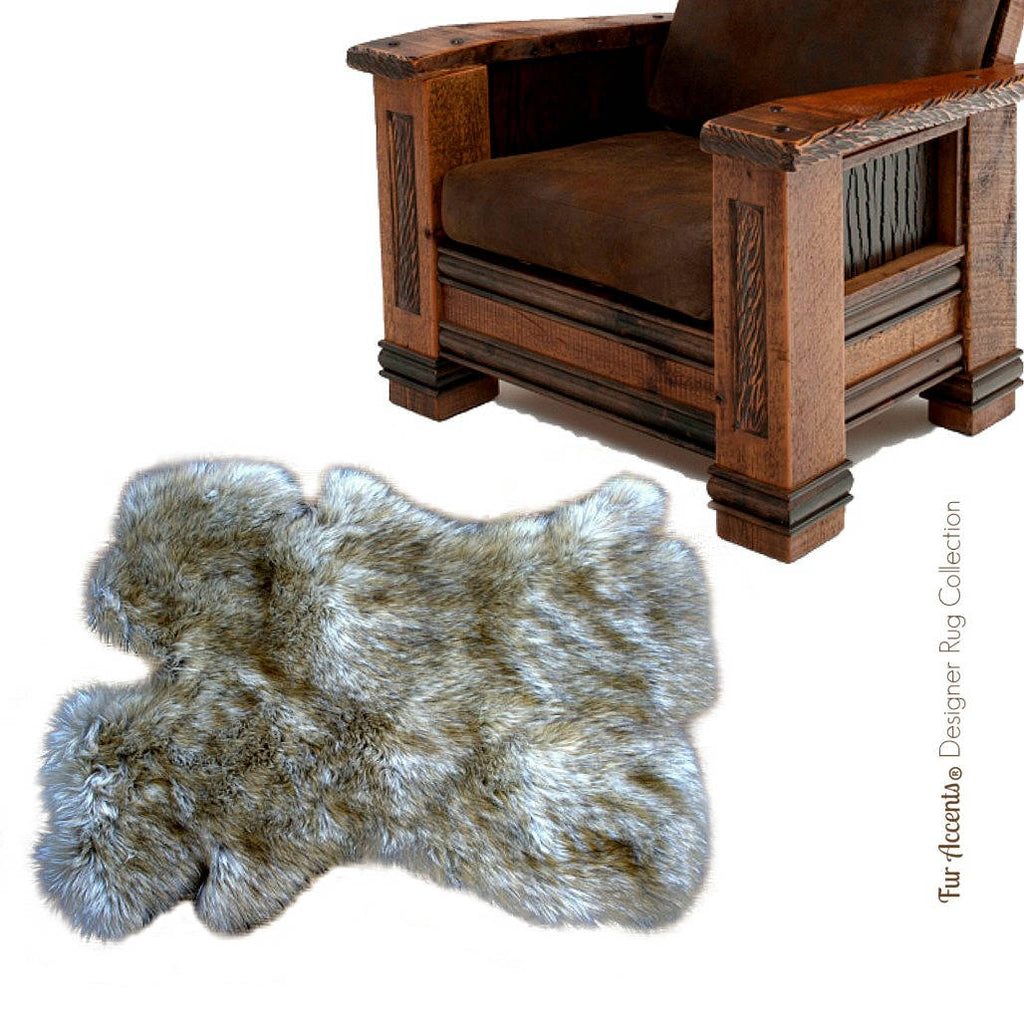 Plush Faux Fur Area Rug - Off White with Gray Tips - New Pelt Shape Designer Throw Rug - Fur Accents - USA