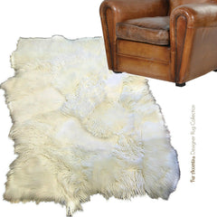 Plush Faux Fur Area Rug - Tattered Edge Pieced Fur Sheepskin Patch Pelt Designer Throw Carpet - White - Off White Art Rug by Fur Accents USA