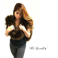 Exotic Faux Fur Scarf Luxurious - Plush Designer Fashion Fur Rich Sable Brown - Thick Icelandic Sheepskin Shag Scarves by Fur Accents - USA
