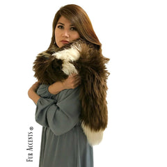 Exotic Faux Fur Scarf Luxurious Plush Designer Fashion Fur Rich Sable Brown - Off White Thick Icelandic Sheepskin Scarves by Fur Accents USA