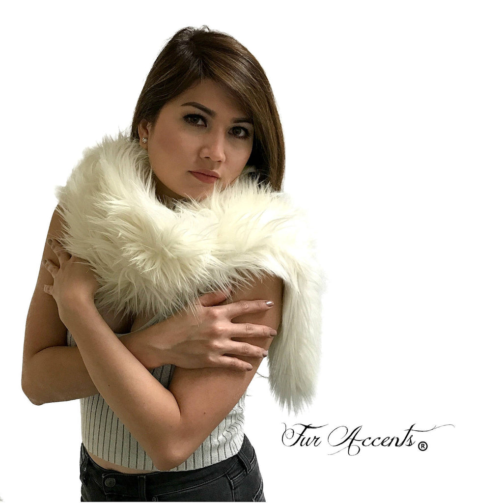 Exotic Pieced Faux Fur Scarf - Luxurious Plush Designer Fashion Fur - Thick Off White  - Fur Scarves Fur Accents USA