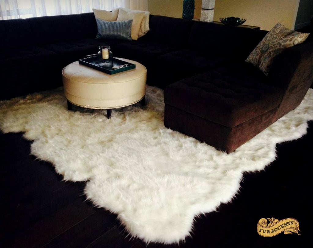 Plush Faux Fur Area Rug - Shaggy Thick Sheepskin - Country Edge - Design Shape - Throw Carpet - 6 Colors Designer Art Rug by Fur Accents USA