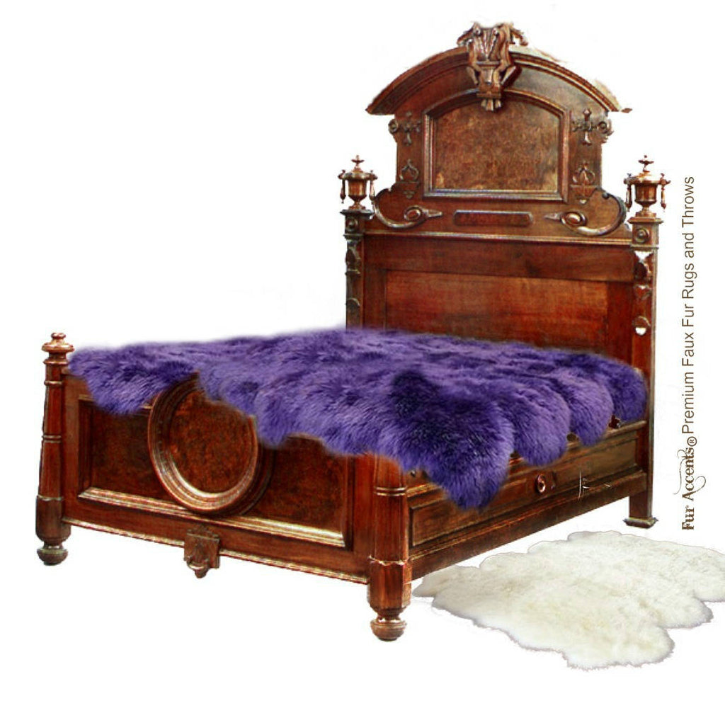 Plush Faux Fur Area Rug - Bedspread Shaggy Thick Sheepskin - Octo Multi Pelt Design Shape Throw 6 Colors Designer Art Rug by Fur Accents USA