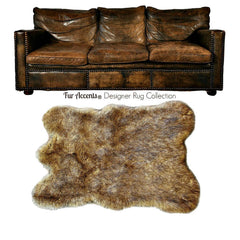 Plush Faux Fur Area Rug - Luxury Fur Light Golden Brown Skin Rug Shape - Coyote - Designer Throw Rug - Fur Accents USA
