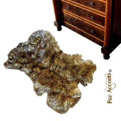 Plush Faux Fur Area Rug - Light Golden Wolf - New Pelt Shape Designer Throw Rug - Art Rugs by Fur Accents - USA