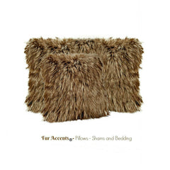 Premium Faux Fur Pillow Cover, Sham, Neck Roll, Brown Wolf - Fox Shag, Throw Pillow, Big Euro Toss Pillow, Neckroll, Fur Accents USA, Sale