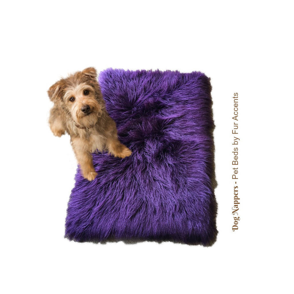 Dog Bed - Pet - Cat Mat - Faux Fur Shaggy Long Hair Mongolian Llama - Sheepskin Padded Throw Rug - Shabby Chic Shag Pelt - 16 Colors