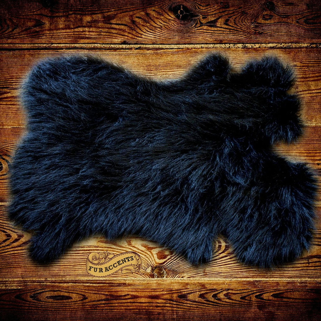 Plush Faux Fur Area Rug - Black Rabbit - New Pelt Shape Designer Throw Rug - Fur Accents - USA