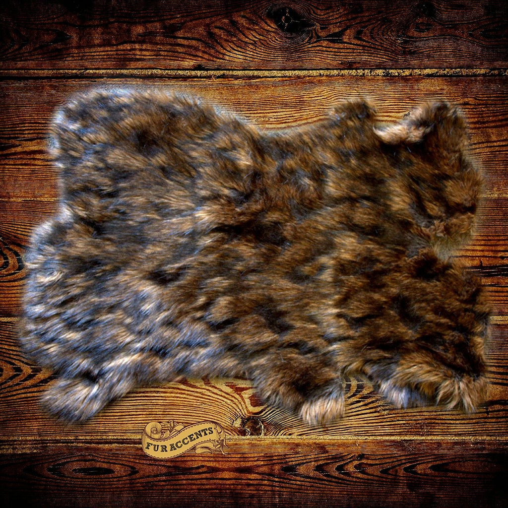 Plush Faux Fur Area Rug - Dark Brown Patched Brown Rabbit - New Pelt Shape Designer Throw Rug - Fur Accents - USA
