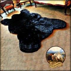 Plush Faux Fur Area Rug - Luxury Fur Black - Old Bear - Bear Skin - Animal Hide - Pelt Shape Designer Throw Rug - Fur Accents - USA