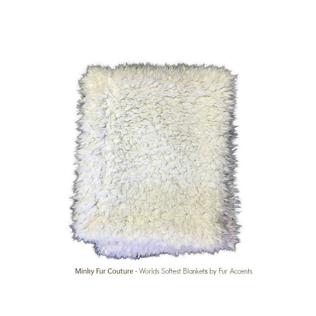 Plush  Faux Fur  Minky Fleece Throw Blanket, Super Soft - Bed Spread - Off White, Ultra Suede Lining - Fur Accents USA