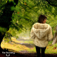 FUR ACCENTS Exotic Faux Fur Shaggy Platinum Fox - Hooded Coat - Jacket - One Size - Oversize