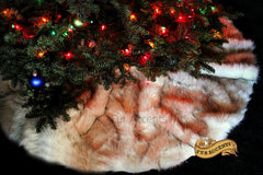 Classic Faux Fur Christmas Tree Skirt - Shaggy Shag Faux  Sheepskin Round  - Creamy Off White with Black or Brown Tips by Fur Accents - USA