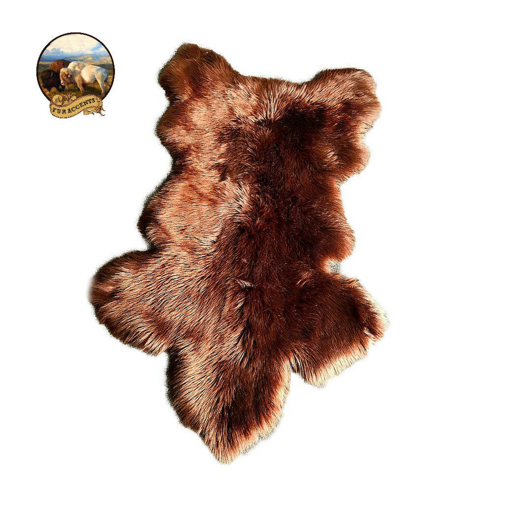 Plush Faux Fur Area Rug - Luxury Fur Thick Shaggy Icelandic Sheepskin - Sierra Bear Shape Designer Throw - Fur Accents - USA