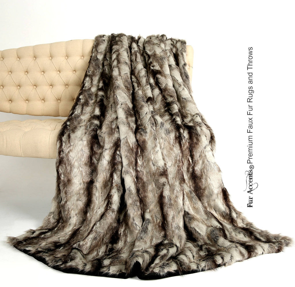 Plush  Faux Fur Throw Blanket,Black Gray Exotic Rabbit - Bedspread - Luxury Fur - White, Black, Gray Minky Cuddle Fur Lining Fur Accents USA