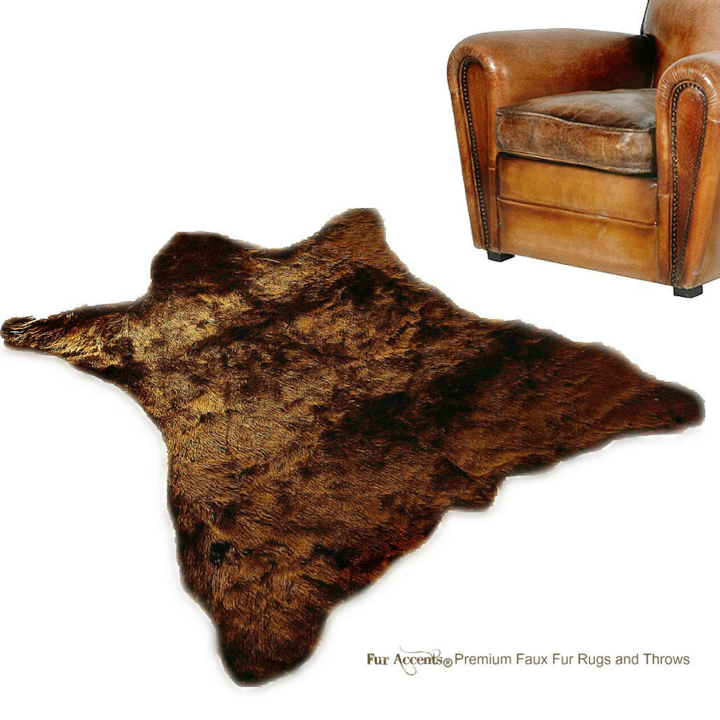 Hand Crafted Bear Skin Area Rug -  Plush Faux Fur - Luxury Fur - Animal Pelt Shape - Designer Throw Rug - Hand Made in America by Fur Accents - USA