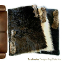 Plush Faux Fur Area Rug - Luxury Thick Shag - Pieced Fur - Wolf Fur Trim  - Rectangle Shape Designer Throw - Art Rug by Fur Accents - USA