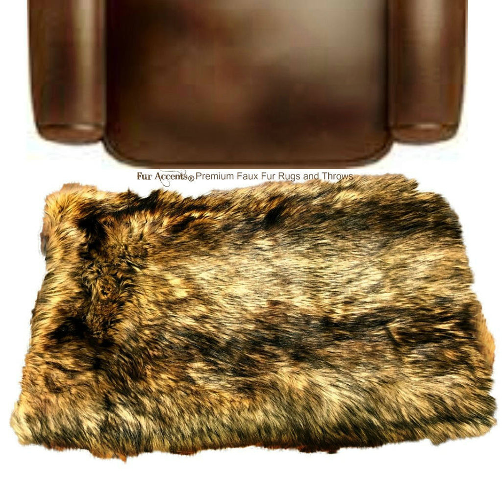 Plush Faux Fur Area Rug - Luxury Fur Thick Golden Brown Wolf Skin - Faux Fur - Rectangle Shape Designer Throw Rug - Fur Accents - USA
