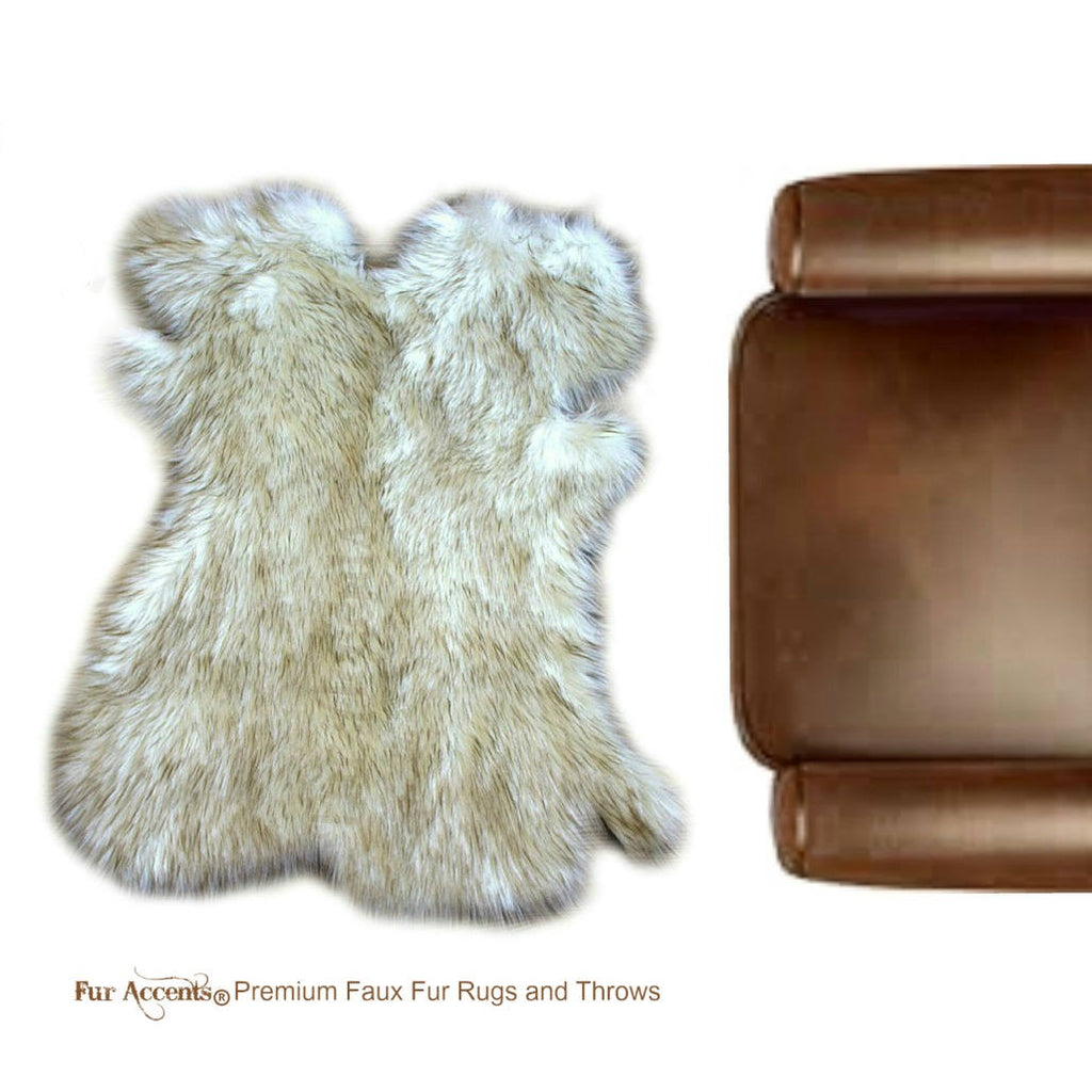 Plush Faux Fur Area Rug - Off White with Light Medium Brown Tips - New Pelt Shape Designer Throw Rug - Fur Accents - USA