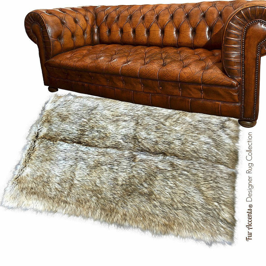 Plush Faux Fur Area Rug - Luxury Fur Light Gray - Tan Brown Wolf - Ultra Suede Non Slip Lining - Rectangle - Art Rugs by Fur Accents - USA