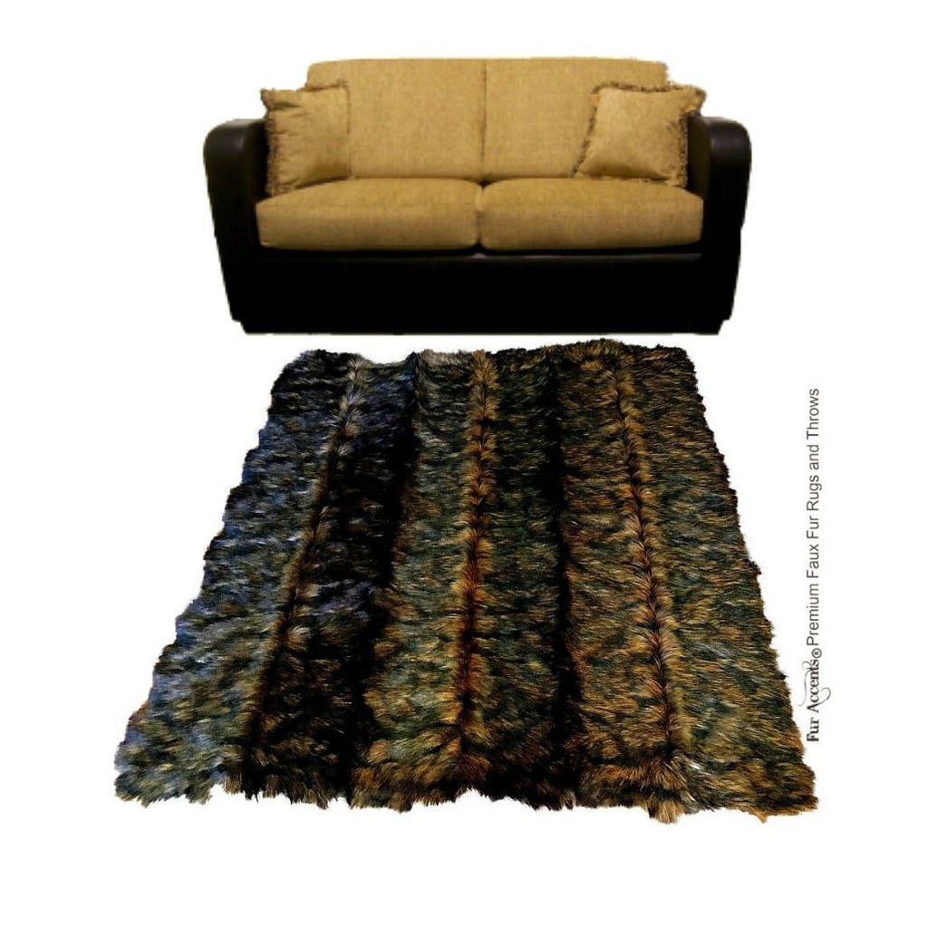 Plush Faux Fur Pieced Luxury Fur Strip Rug - Red Brown Wolverine - Ultra Suede Non Slip Lining - Rectangle - Art Rugs by Fur Accents - USA