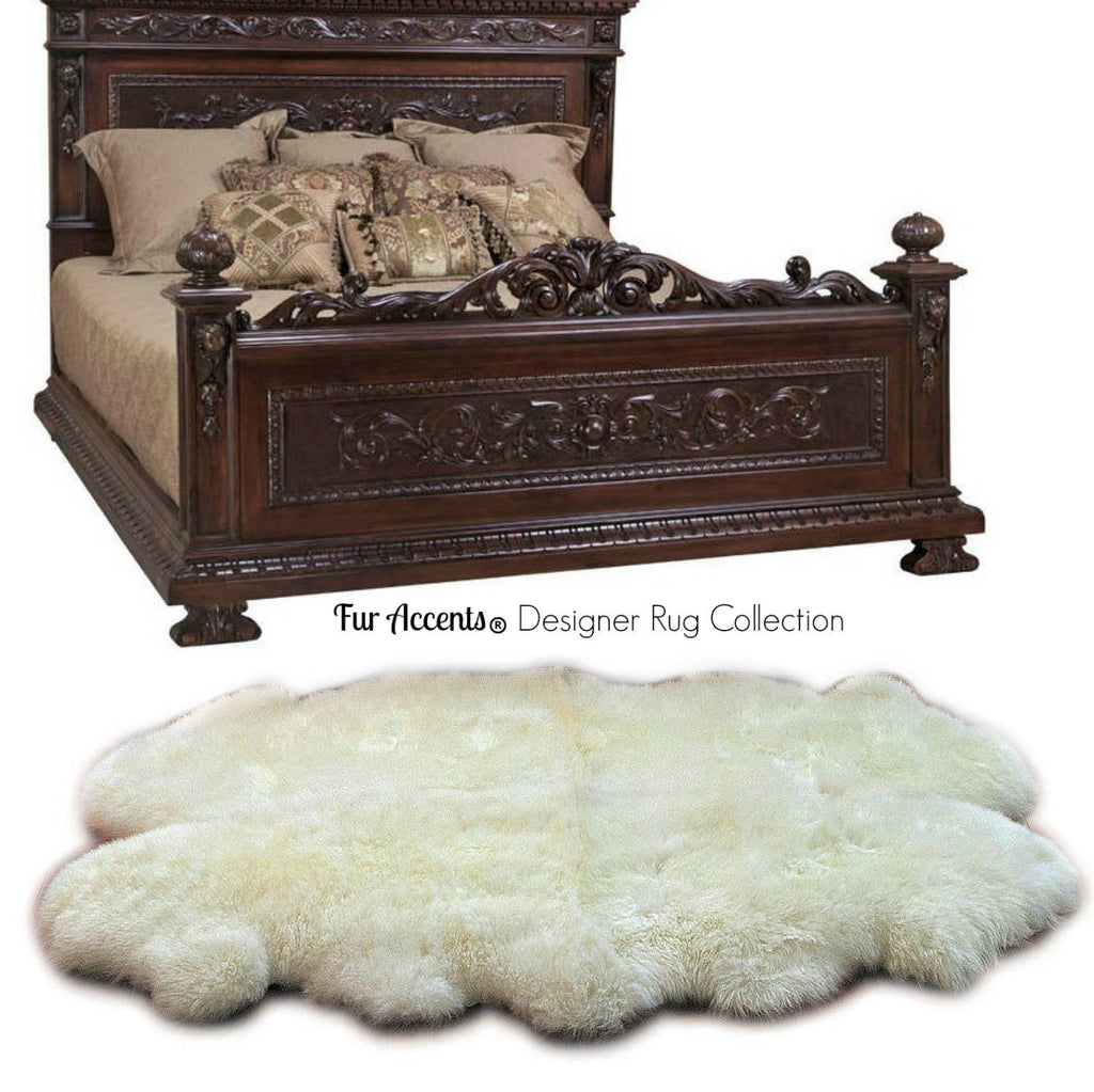 Plush Faux Fur Area Rug - Shaggy Thick Icelandic Sheepskin - Quatro - Octo Design Shape - Throw 6 Colors Designer Art Rug by Fur Accents USA